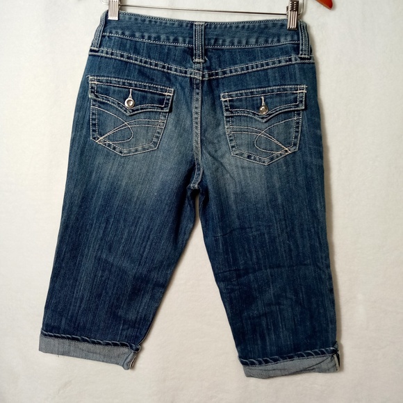 INC capri rhinestone jeans with rolled cuff in medium wash size 4 - Picture 2 of 5